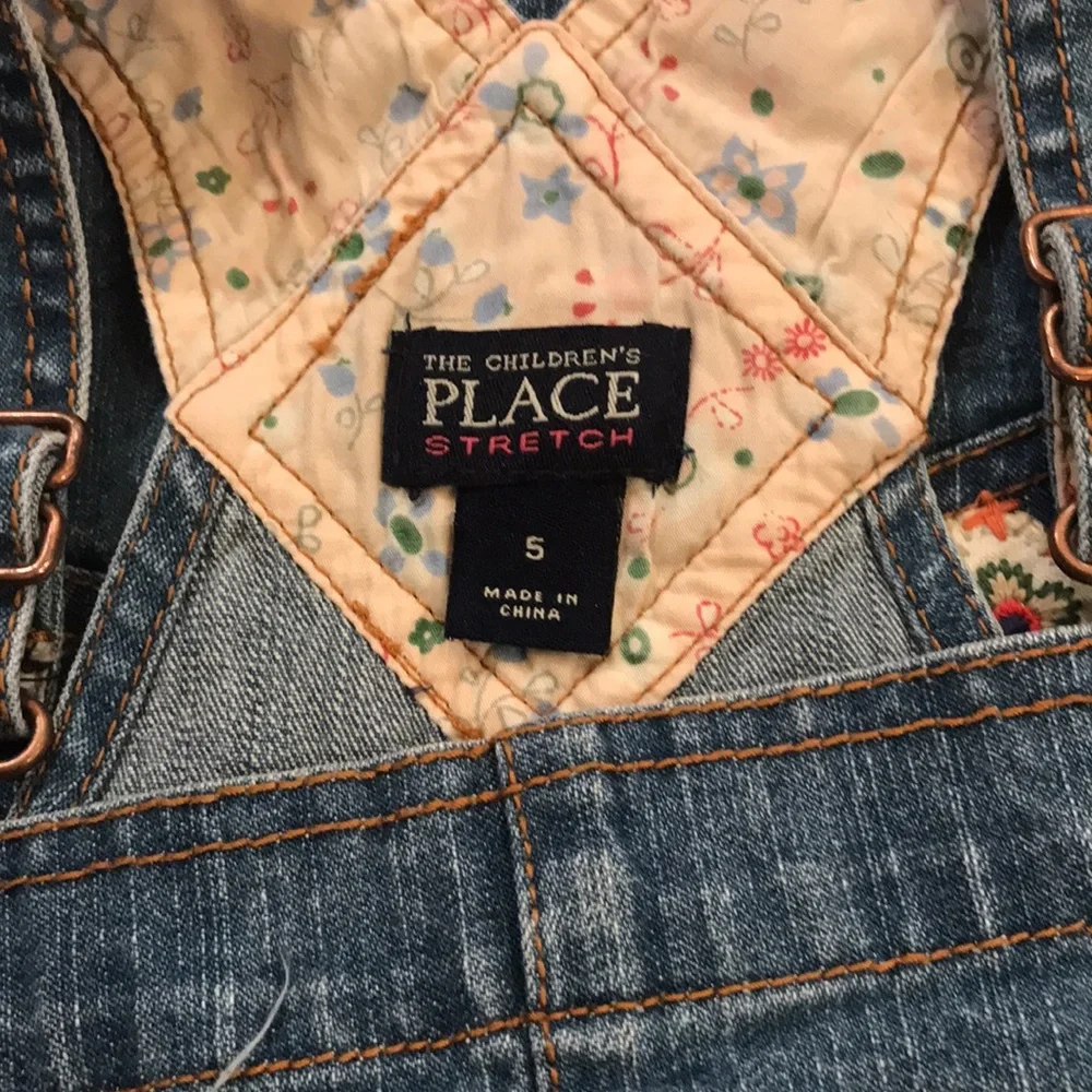 Denim Overall Dress Blue Butterfly Embroidered Jumper